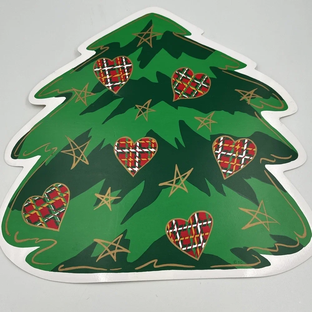 Set of 4 Vintage Trim a Home Vinyl Placemats Christmas Tree Hearts Stars Holiday